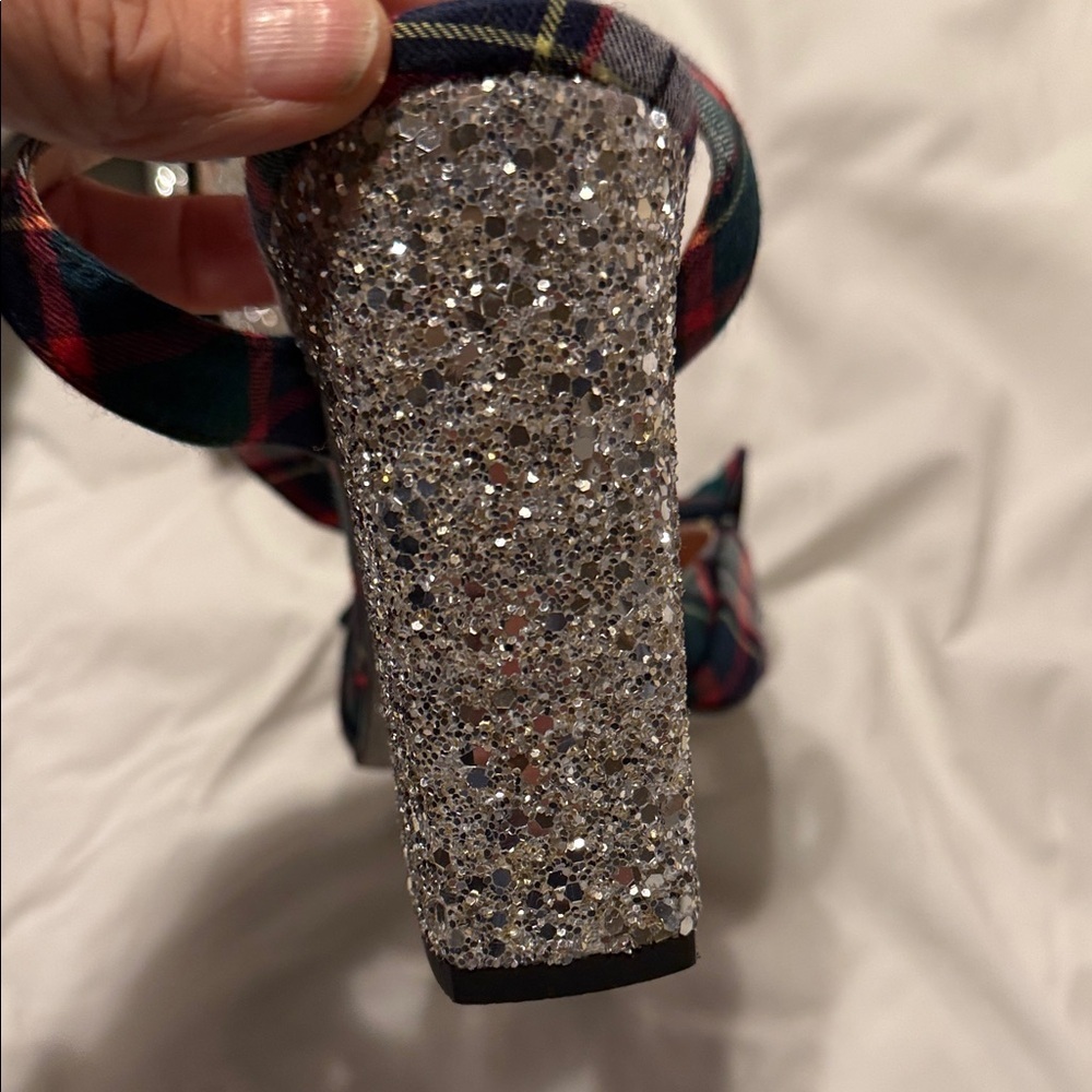 🪲 RARE J. Crew Harlow Plaid and Glitter Heels Plaid Festive holiday 10.5 - Picture 11 of 14